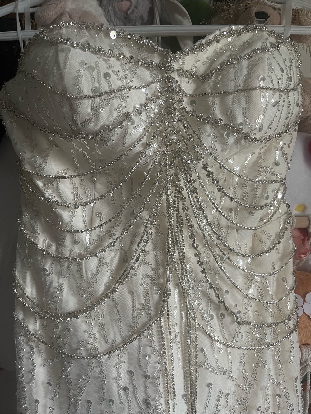 Strapless Beaded Mermaid Prom Gown in Ivory